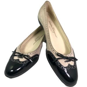 Salvatore Ferragamo Boutique Tan Suede Black Wingtip Flats Size 9